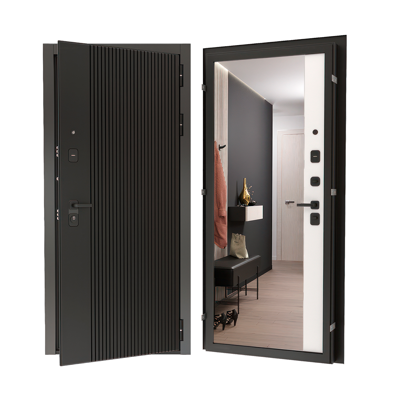 Стальная дверь FLAT 90 12 Техно Л 02/16 Нарцисс Л 01